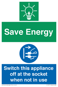 Save Energy, Switch this appliance off at the socket when not in use